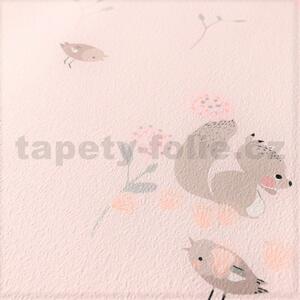 Papierové tapety na stenu Boys & Girls 36988-3, lesné zvieratká na ružovom podklade, rozmer 10,05 m x 0,53 m, Grandeco