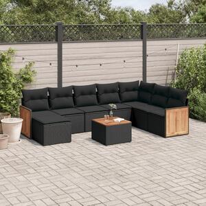 Maison Exclusive – 9-dielna záhradná súprava s vankúšmi, čierna, polyratan