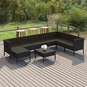 Maison Exclusive – 9-dielna záhradná súprava s vankúšmi z polyrotangu v čiernej farbe