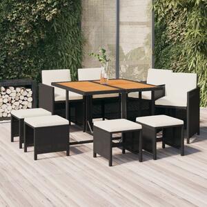 Maison Exclusive – 9-dielna záhradná jedálenská súprava s vankúmi Poly Rattan Black