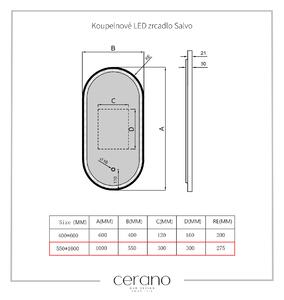 CERANO - Kúpeľňové LED zrkadlo Salvo, kovový rám - čierna matná - 55x100 cm