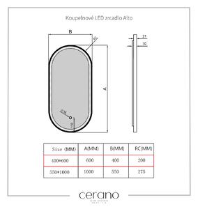 Cerano Alto, LED kúpeľňové 40x60 cm, kovový rám, čierna matná, CER-CER-NT8144G-40X60