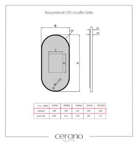 Cerano Valto, LED kúpeľňové zrkadlo 40x60 cm, kovový rám, čierna matná, CER-CER-NT8144D-40X60