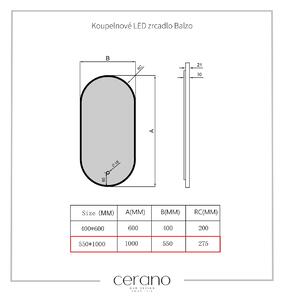 CERANO - Kúpeľňové LED zrkadlo Balzo, kovový rám - čierna matná - 55x100 cm