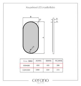 Cerano Balzo, LED kúpeľňové 60x40 cm, kovový rám, čierna matná, CER-CER-NT8144H-40X60