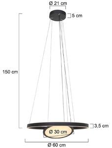 LED závesné svietidlo Ringlux 3-pl. čierna Ø 60 cm