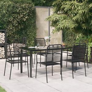 Maison Exclusive – 7-dielna záhradná jedálenská súprava, čierna, bavlnené lano a oceľ
