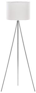 Stojacia lampa strieborná kovová 148 cm statívový stojan biele látkové bubnové tienidlo