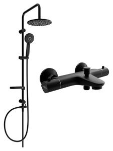 Mexen Carl, sprchový set s dažďovou sprchou a NOX termostatickou vaňovou batériou, čierna matná, 77350240-70