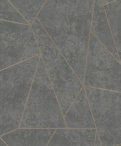 Sivo-zlatá geometrická vliesová tapeta na stenu, NW3502, Modern Metals, York