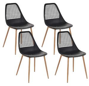 Sada 4 jedálenských stoličiek čierna sedadlo zo syntetiky kovové nohy moderný minimalistický štýl kuchyňa jedáleň