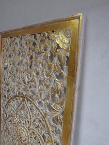 Dekorácia na stenu PANEL FLOWER Mandala zlatá, 160x80cm, drevo, ručná práca