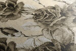 Obraz vintage kytica ruží v sépiovom prevedení