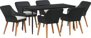 Maison Exclusive - Záhradný jedálenský set s vankúšom 7 pcs Čierna polyratan