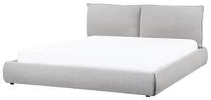 Posteľ sivá polyester látkové čalúnenie 180 x 200 cm lamelový rošt hrubé čalúnené čelo postele moderný štýl spálňa