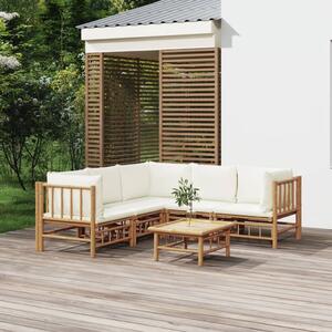 Maison Exclusive – 6-dielna záhradná súprava s krémovo-bielymi vankúšmi z bambusu