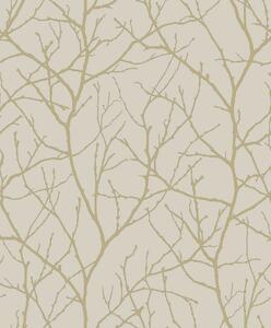 Béžovo-zlatá vliesová tapeta s vetvičkami stromu, MD7122, Modern Metals, York