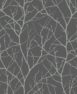 Sivo-strieborná vliesová tapeta, vetvičky stromu, MD7125, Modern Metals, York