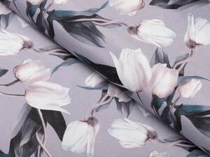 Dekoračná látka PML-034 Biele tulipány na sivom - šírka 150 cm