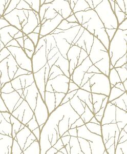 Bielo-zlatá vliesová tapeta, vetvičky stromu, MD7126, Modern Metals, York