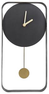 Nástenné hodiny čierna oceľ kov 21 x 40 cm dizajn bez čísel s kyvadlom moderný minimalistický štýl obývacia izba doplnky