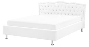 Posteľ biela umelá koža 140 x 200 cm prešívané čelo s gombíkmi moderný glamour štýl spálňa