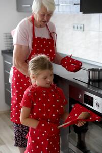HOME ELEMENTS Detská súprava - zástera a chňapka, Červená s bielymi bodkami