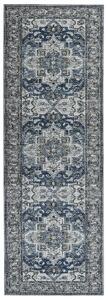 Koberec sivý a modrý polyester 80 x 240 cm s orientálnym vzorom behúň moderná kuchyňa chodba