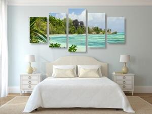 5-dielny obraz nádherná pláž na ostrove La Digue - 100x50