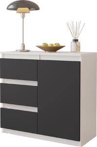 FURNICA - MIKEL - Komoda s 3 zásuvkami a 1 dvierkami - biela matná / antracitovo sivá V75cm Š80cm H35cm