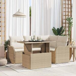 Maison Exclusive - Záhradná jedálenská súprava s vankúšom 5 pcs Béžová Poly ratan