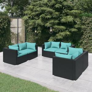 Maison Exclusive – 6-dielna záhradná súprava s vankúšmi z polyrotangu, čierna