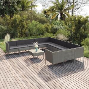 Maison Exclusive – 12-dielna záhradná súprava s vankúšmi, poly ratan, sivá