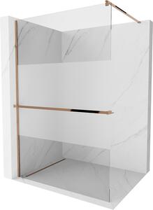 Mexen, Mexen Kioto+ ścianka prysznicowa z półką i relingiem 70 x 200 cm, transparent/szron 8 mm, różowe złoto - 800-070-121-60-35