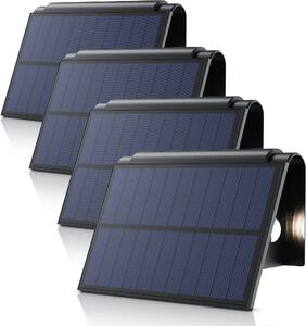 Solárne LED svietidlo BEARWARE, solárna lampa do exteriéru, solárne vonkajšie svietidlo, solárne nástenné svietidlo, sada 4 ks, 2 režimy, 2 úrovne, teplá biela 3000 K, IP54, akumulátor 1800 mAh