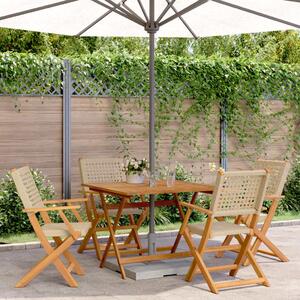 Maison Exclusive – 5-dielna záhradná jedálenská súprava z béžového polyrotangu a masívneho dreva