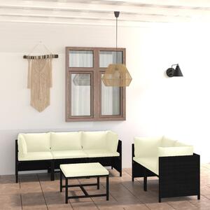 Maison Exclusive – 6-dielna záhradná súprava s vankúšmi z polyrotangu, čierna