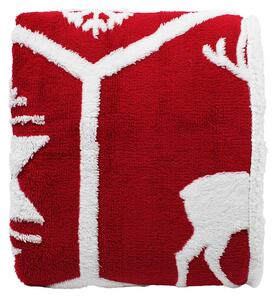 HOME ELEMENTS Deka s baránkom, jacquardový zimní vzor, červená, 150 x 200 cm