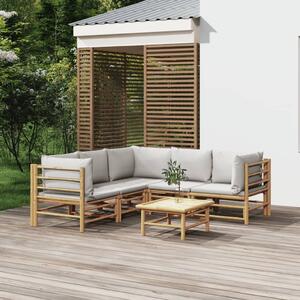 Maison Exclusive – 6-dielna záhradná súprava s vankúšmi, svetlosivá, bambus