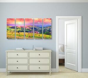 5-dielny obraz stohy sena v karpatských horách - 100x50