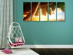 5-dielny obraz východ slnka na karibskej pláži - 100x50