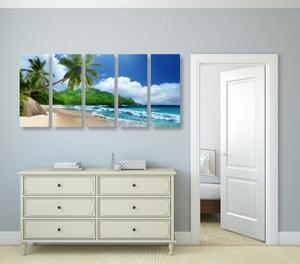5-dielny obraz nádherná pláž na ostrove Seychely - 100x50