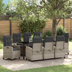 Maison Exclusive - Záhradná jedálenská súprava s vankúmi 9 ks Svetloedá Poly-rattan