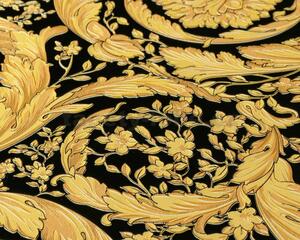 Vliesové tapety na stenu Versace III 93583-4, rozmer 10,05 m x 0,53 m, barokový kvetinový vzor žlto-čierny, A.S. Création