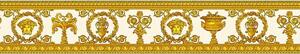 Vliesové bordúry na stenu Versace III 34305-2, rozmer 5 m x 9 cm, barokový kvetinový vzor bielo-zlatý, A.S. Création