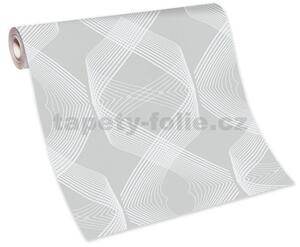 Vliesové tapety na stenu Natalia 10038-31, rozmer 10,05 m x 0,53 m, 3D geometrický vzor biely na sivom podklade, Erismann