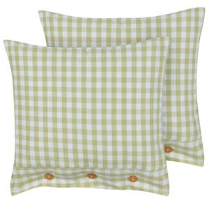 Sada 2 dekoratívnych vankúšov olivovozelený a biely kockovaný vzor 45 x 45 cm gombíky moderný bytový doplnok spálňa obývačka