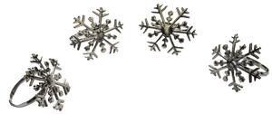 Vianočné krúžky na servítky Vločky 5 x 5 cm, sada 4 ks, strieborná