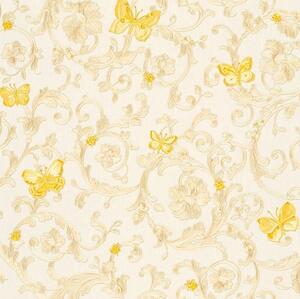 Vliesové tapety na stenu Versace III 34325-1, rozmer 10,05 m x 0,70 m, barokný vzor zlatý so žltými motýlmi, A.S. Création
