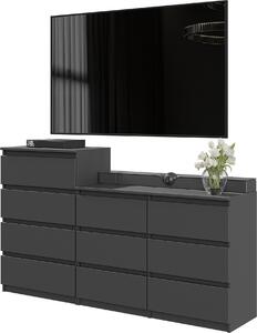 FURNICA - GABRIEL - Komoda s 10 zásuvkami (6+4) - antracitovo sivá H92/70cm B160cm D33cm